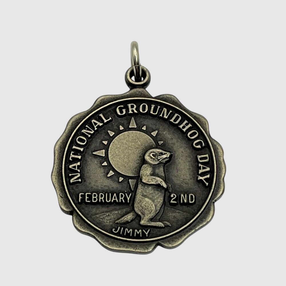 Vtg Jimmy National Groundhog Day Pewter Pendant Milwaukee Collectible Medal